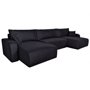 Ecksofa mit Schlaffunktion Fiesta U XL schwarz elegantes Ecksofa für Wohnzimmer mit Bettzeugablage Plüschstoff