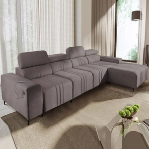 Ecksofa mit Schlaffunktion Castel XII grau braun rechte Ecke stilvolles und bequemes Ecksofa für das Wohnzimmer funktionelle verstellbare Kopfstützen