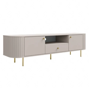 TV Schrank Ovalio 181 cm beige unkonventionelle TV-Schrank für Wohnzimmer Metall dekorative Accessoires Fräsen