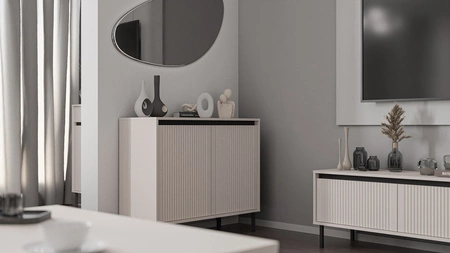 Kommode Osaka 100 cm beige/schwarz minimalistisches Design perfekt für Wohn- und Schlafzimmer geschmackvolle geriffelte Front