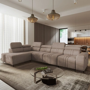 Ecksofa mit Schlaffunktion Castel XI hellbraun links Komfort-Ecksofa mit Bettzeugablage strapazierfähiger Stoff