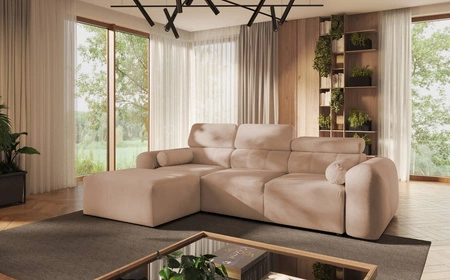 Ecksofa mit Schlaffunktion Cantare Lachs links funktionelles und bequemes Ecksofa mit modernem Design Plüschstoff