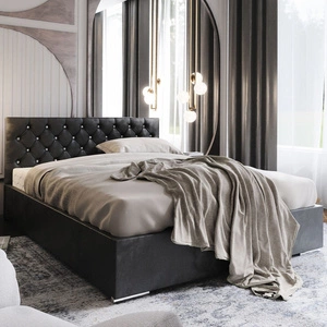 Polsterbett Bauru 140x200 graphit Bett mit Staukasten im modernen skandinavischen Stil mit gestepptem Kopfteil mit Kristallen