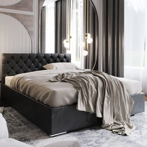 Polsterbett Alvorada 180x200 Graphit Bett mit Staukasten im modernen skandinavischen Stil mit gestepptem Kopfteil