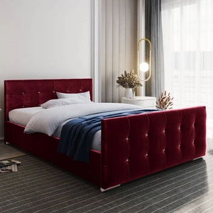 Polsterbett Alford 160x200 kastanienbraun mit Staukasten im modernen skandinavischen Stil mit gestepptem Kopf- und Fußteil mit Kristallen besetzt