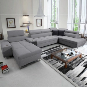 Ecksofa mit Schlaffunktion Dafni V grau linksgeflochtenes bequemes Ecksofa mit verstellbaren Kopfstützen