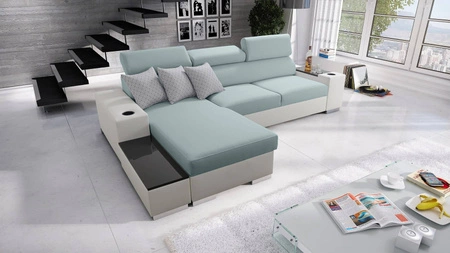 Ecksofa mit Schlaffunktion Provo arktikblau/weiß linkes Ecksofa mit Bettzeugablage und Funktionserweiterung