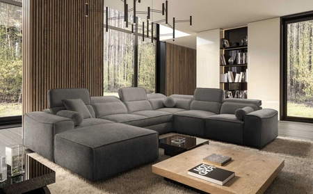 Ecksofa mit Schlaffunktion Viano VIII grau links modernes Ecksofa mit interessantem Design Container für Bettzeug