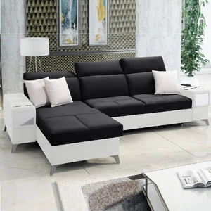 Ecksofa mit Schlaffunktion Elgin schwarz/weiß links Ecksofa mit verstellbaren Kopfstützen praktische Schubladen in Möbelseiten