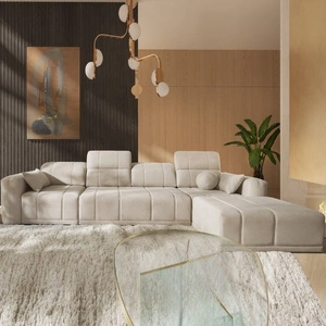 Ecksofa mit Schlaffunktion Cetara XII beige rechte Seite stilvolles Design bequeme Schiebelehnen zwei Bettkästen