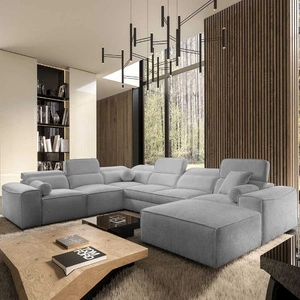 Ecksofa mit Schlaffunktion Viano VIII hellgrau rechts modernes Ecksofa mit interessantem Design Container für Bettzeug