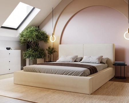 Polsterbett Belli 140x200 beige stilvolles Bett mit Bettzeugablage komfortables Kopfteil besticht durch sein elegantes Design