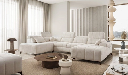 Ecksofa mit Schlaffunktion Penejos VI creme rechts stilvolles Ecksofa mit zwei Bettkästen strapazierfähiger Stoff