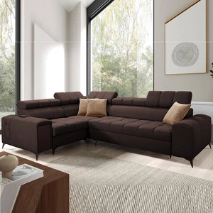 Ecksofa mit Schlaffunktion Bolmso II braun links Ecksofa mit Bettzeugcontainer Vollauszug in der Seite des Möbels