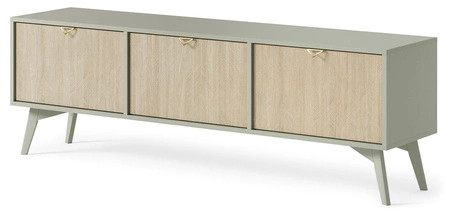 RTV Schrank Wald 158 cm Eukalyptus / beige Fischgrät skandinavisches Design geschmackvolles Fischgrätdekor auf Fronten elegante goldene Griffe