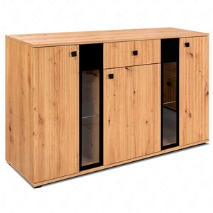 Schubladenkommode Senja 140 cm Eiche handwerklich elegantes Design dekorative kannelierte Front mit Metallgriff