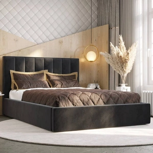 Polsterbett Rinus 180x200 mit Aufbewahrung Graphit Modernes skandinavisches Stilbett mit bequemem Kopfteil