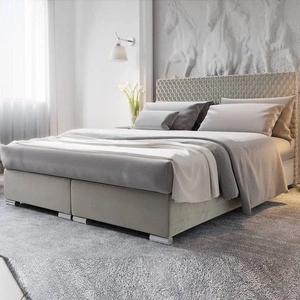 Boxspringbett Fargo 180x200 beige Bett im modernen skandinavischen Stil mit markantem Kopfteil