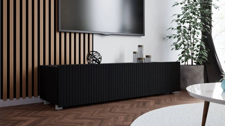 RTV Schrank Colder 150 cm schwarz mit Möglichkeit der Aufhängung stilvolle geriffelte Front elegante Form der Möbel in einem modernen Stil