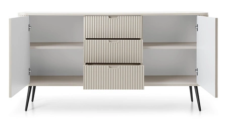 Zoya 168 cm beige Kommode elegantes Design ovale Form auf Metallbeinen geschmackvolle geriffelte Front gesetzt