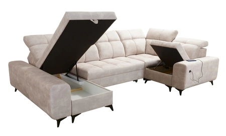 Ecksofa mit Schlaffunktion Buffalo IV blau linksseitig stilvolles Ecksofa mit zwei Bettkästen Velourstoff