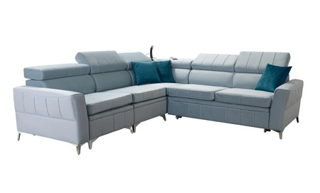 Ecksofa mit Schlaffunktion Rava IV navy blau links Samt Komfort während der täglichen Ruhe Container für Bettzeug