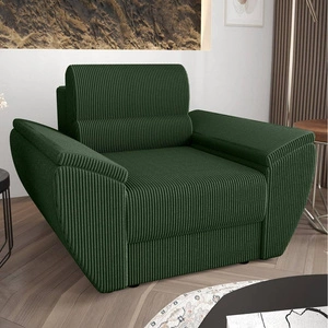 Sessel Fogu grün modernes Design bequemer Sessel für Wohnzimmer Kordstoff mit ausdrucksvollen Streifen breite Armlehnen