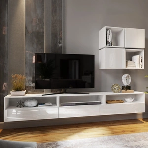 Dion weiß / weiß glänzend Universeller und stilvoller Hängeschrank für das Wohnzimmer Push-to-Open-System für Türen und Schubladen