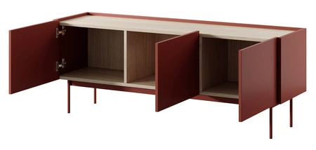 TV Schrank Vellore 144 cm Ziegel Originaldesign grifflose Fronten Metallbeine in der Farbe der Schrankfronten abgesenkte Platte