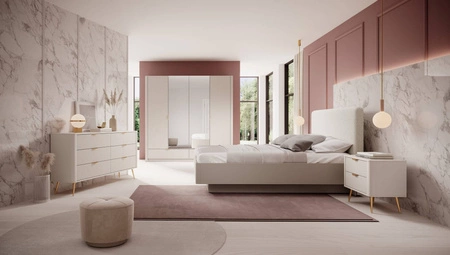 Schlafzimmermöbel-Set Lante beige Stilmöbel mit modernem Design geriffelte Fronten originelle geschwungene Form der Möbelstücke