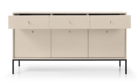 Kommode mit Schubladen Mono 154 cm Beige Minimalistisches Design stilvoller goldener Griff schlichte Form mit metallischen Elementen