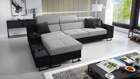Ecksofa mit Schlaffunktion Alcamo grau/schwarz links elegantes und stilvolles Ecksofa mit einer ausziehbaren praktischen Schublade an der Seite des Möbels