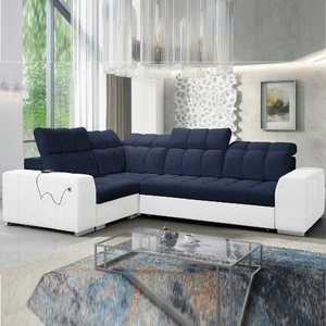 Ecksofa mit Schlaffunktion Luigi II marineblau / weiß links Komfort für die tägliche Entspannung Ecksofa mit Bettkasten