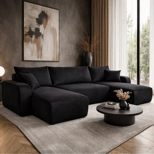 Ecksofa mit Schlaffunktion Fiesta U schwarz stilvolles Ecksofa mit interessanter Form strapazierfähiger Plüschstoff Bettzeugbehälter