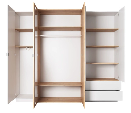 Schlafzimmermöbel-Set Space weiß / Eiche craft gold modernistisches Design Schlafzimmermöbel-Set mit Kleiderschrank LED-Beleuchtung