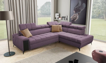 Ecksofa mit Schlaffunktion Bolmso VII violett rechts elegantes Ecksofa für Wohnzimmer mit Schublade und Bettzeugbehälter