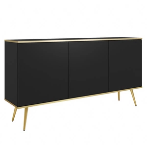 Kommode Luxury 160 cm schwarzer eleganter Design-Korpus mit goldener Zierleiste Kommode auf goldfarbenen Metallbeinen