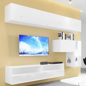 Patras weiß / weiß glänzend Schrankwand modisch und stilvoll geometrisch gestaltet Schrankwand einfache Formen der Möbelstücke