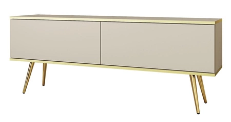 TV-Schrank Luxury 135 cm beige elegantes Design, Korpus mit goldener Zierleiste, Schrank auf goldenen Metallbeinen