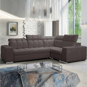 Ecksofa mit Schlaffunktion Luigi II braun rechts Ecksofa mit Bettzeugablage