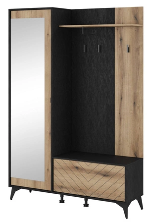 Garderobe Gusto 134 cm Schwarz / Eiche Evoke Funktionales und ideales Möbelstück für moderne klassische und skandinavische Innenräume dekoratives Fichtendekor