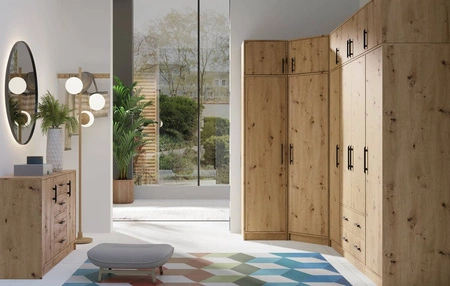 Kommode Caspe 140 cm Eiche handwerklich modernes Möbeldesign Kommodenkante mit speziellem ABS-Furnier bearbeitet