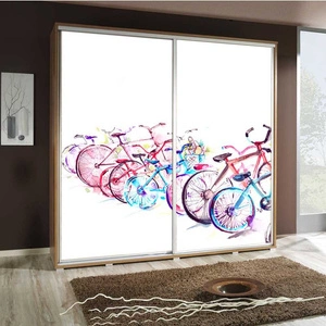 Artistino 205 cm Schiebeschrank mit Fahrradgrafik Schrankkorpus in Eiche Catania aus 22 mm starker Platte