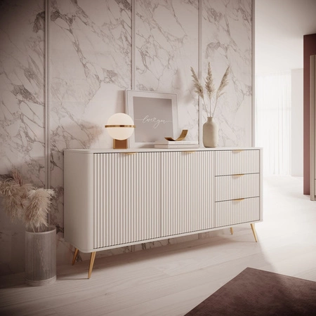 Kommode Lante 163 cm beige geschmackvolle Kommode mit kannelierten Fronten auf hohen, schrägen Beinen mit stilvollen Griffen
