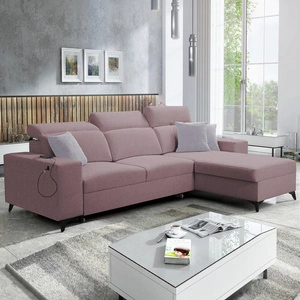 Ecksofa mit Schlaffunktion Kelly Sleek lavendelrosa rechtsseitig kariert bequem und funktional Ecksofa für Wohnzimmer