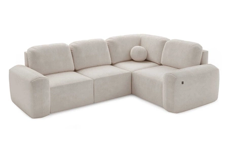 Ecksofa mit Schlaffunktion Arbon II graue Esche rechtes Ecksofa stilvolles Design markante runde Form Behälter für Bettzeug