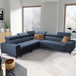 Ecksofa mit Schlaffunktion Bolmso III blau linkes Ecksofa mit Bettzeugcontainer Vollauszug in der Seite des Möbels