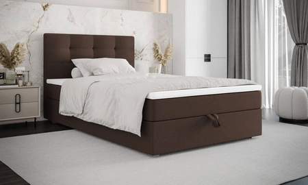 Boxspringbett Flint 90x200 braun im modernen skandinavischen Stil mit gepolstertem Kopfteil Bett mit Staukasten