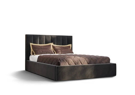 Polsterbett Rinus 160x200 mit Aufbewahrung Graphit Modernes skandinavisches Stilbett mit bequemem Kopfteil