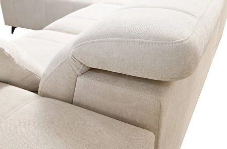 Ecksofa mit Schlaffunktion Penejos IX grau Esche links stilvolles Ecksofa mit Bettzeugcontainern komfortable verstellbare Kopfstützen